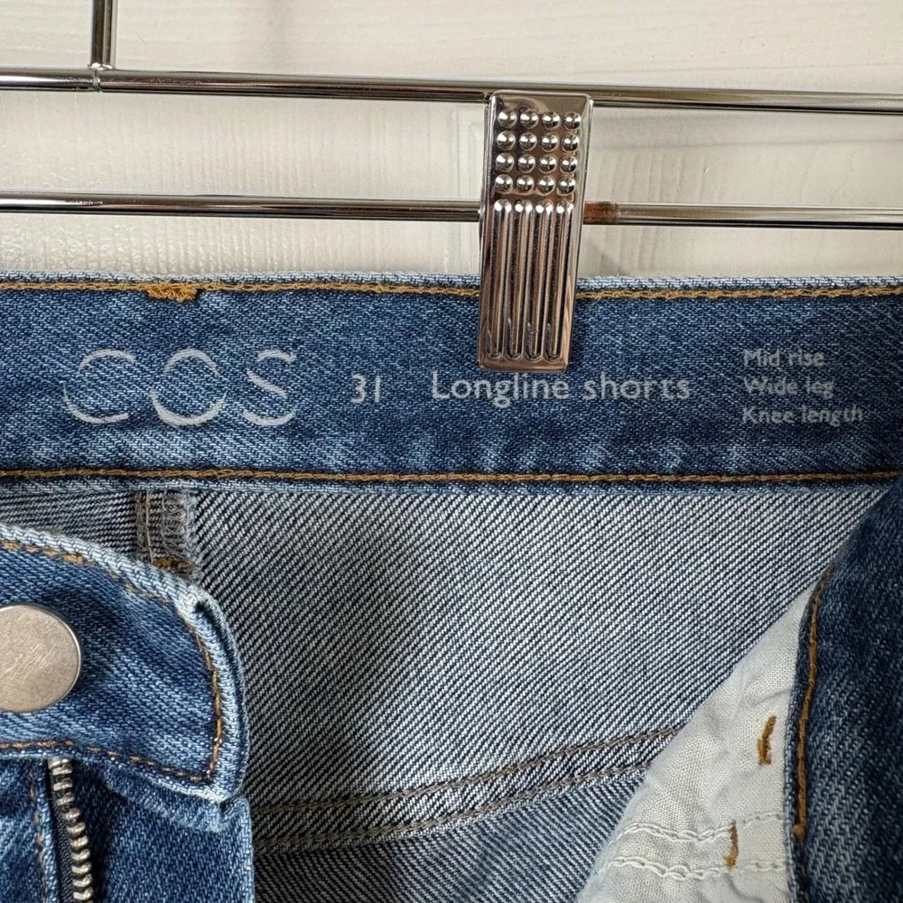 COS Culottes Long Denim Shorts 31 Blue Wide-Leg Knee-Length Bermuda Jean Jorts